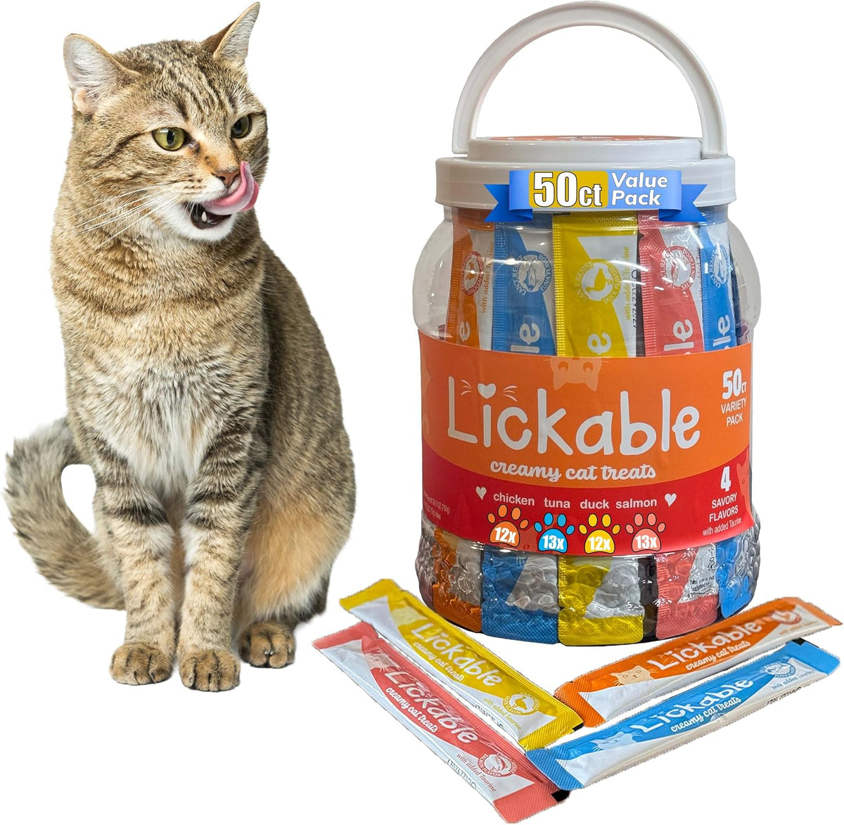 Fieldcrest Farms lickable cat treats 50 count variety pack front view