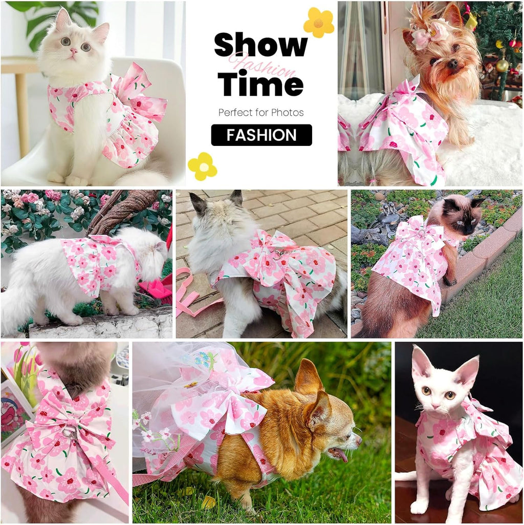 ABRRLO small pet summer apparel showing back view with a large pink bow knot.