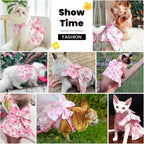 ABRRLO small pet summer apparel showing back view with a large pink bow knot.