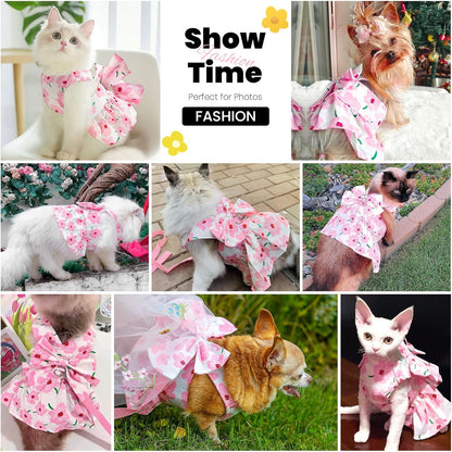 ABRRLO small pet summer apparel showing back view with a large pink bow knot.