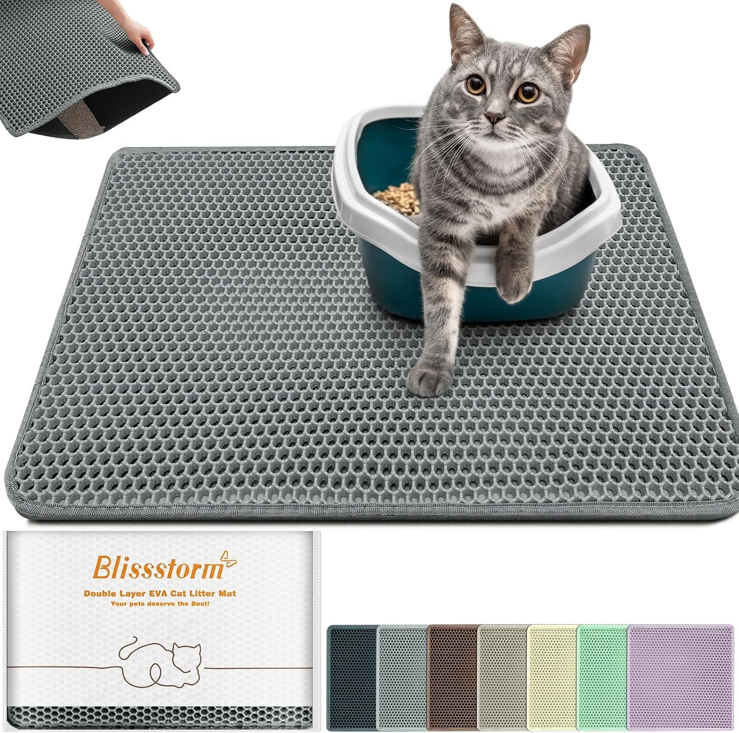 Extra Large Waterproof Cat Litter Mat - New 31x24 Inch Honeycomb Double Layer Traps Litter, Waterproof & Non-Slip Floor Protector, Easy Clean, Odor-Free, Purple - Image 10