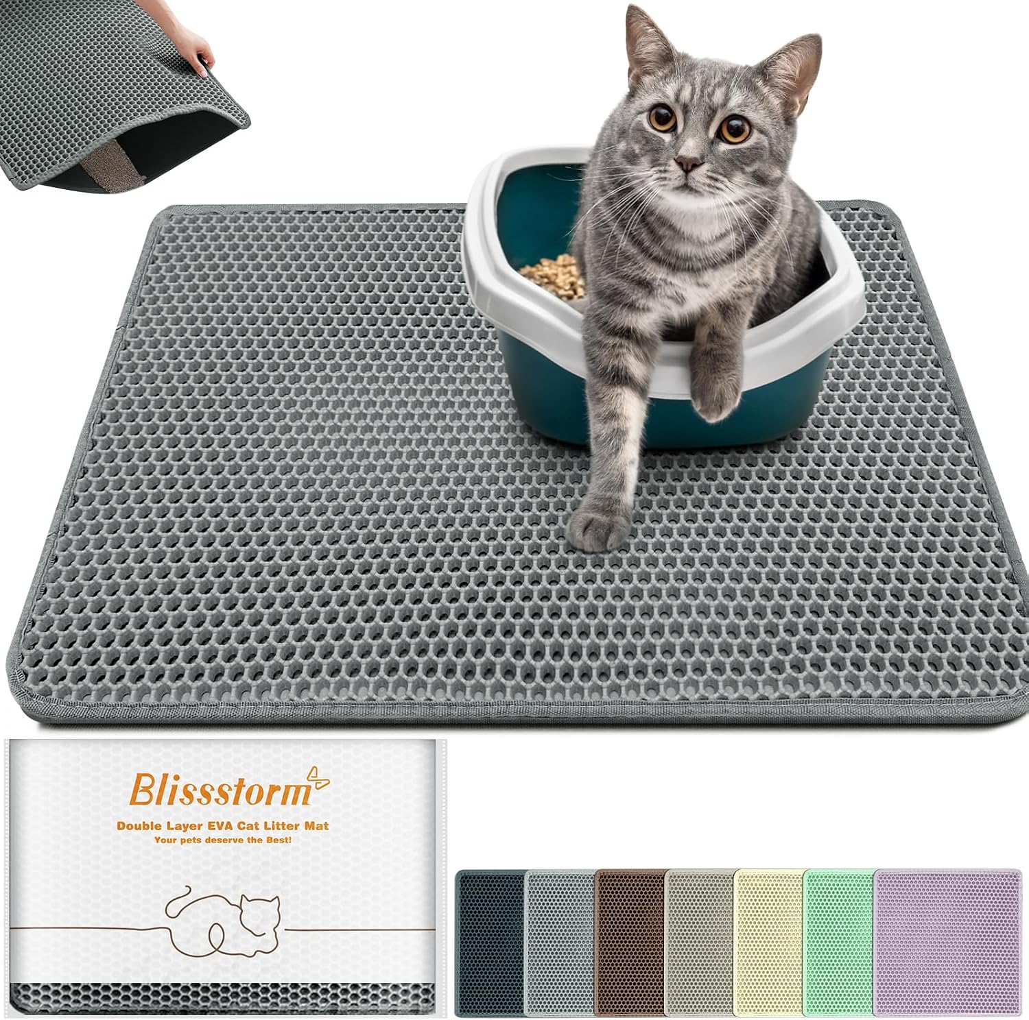 Extra Large Waterproof Cat Litter Mat - New 31x24 Inch Honeycomb Double Layer Traps Litter, Waterproof & Non-Slip Floor Protector, Easy Clean, Odor-Free, Purple - Image 10
