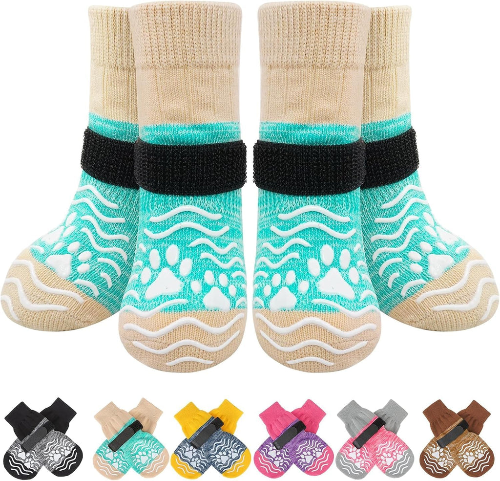 PUPTECK Anti Slip Dog Socks, Shoes with Grippers to Prevent Licking Hardwood Floors Traction, Rubber Boots & Paw Protectors for Small Medium Large Dogs Cold/Hot Pavement, Senior Dogs Booties Khaki - Image 13