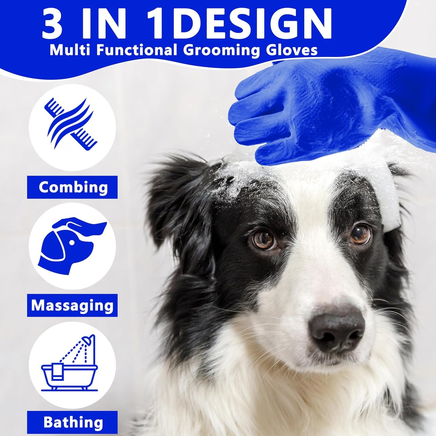 Five-finger ergonomic pet bath scrubber glove pair
