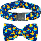 Lionheart Glory dog collar with yellow ducky pattern and bow tie front view