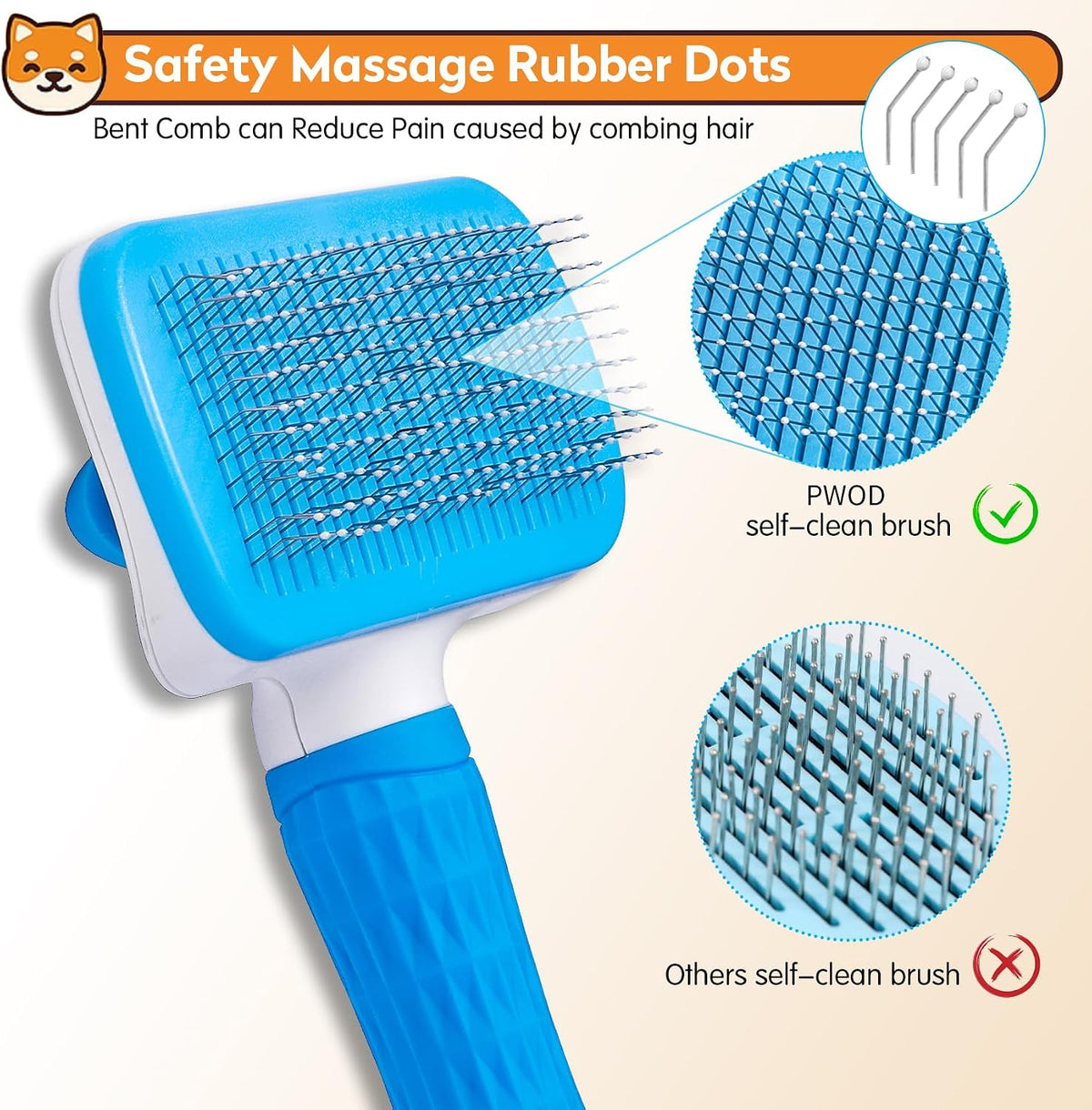 Stainless steel curved wire needles with protective massage tips close up