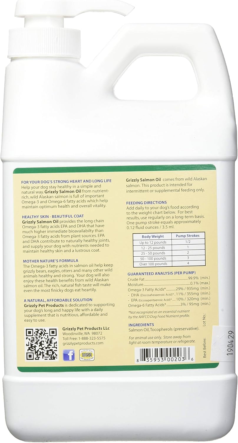 Wild Alaskan Salmon Oil liquid food supplement for dogs and cats with pump dispenser