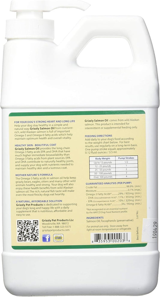 Wild Alaskan Salmon Oil liquid food supplement for dogs and cats with pump dispenser