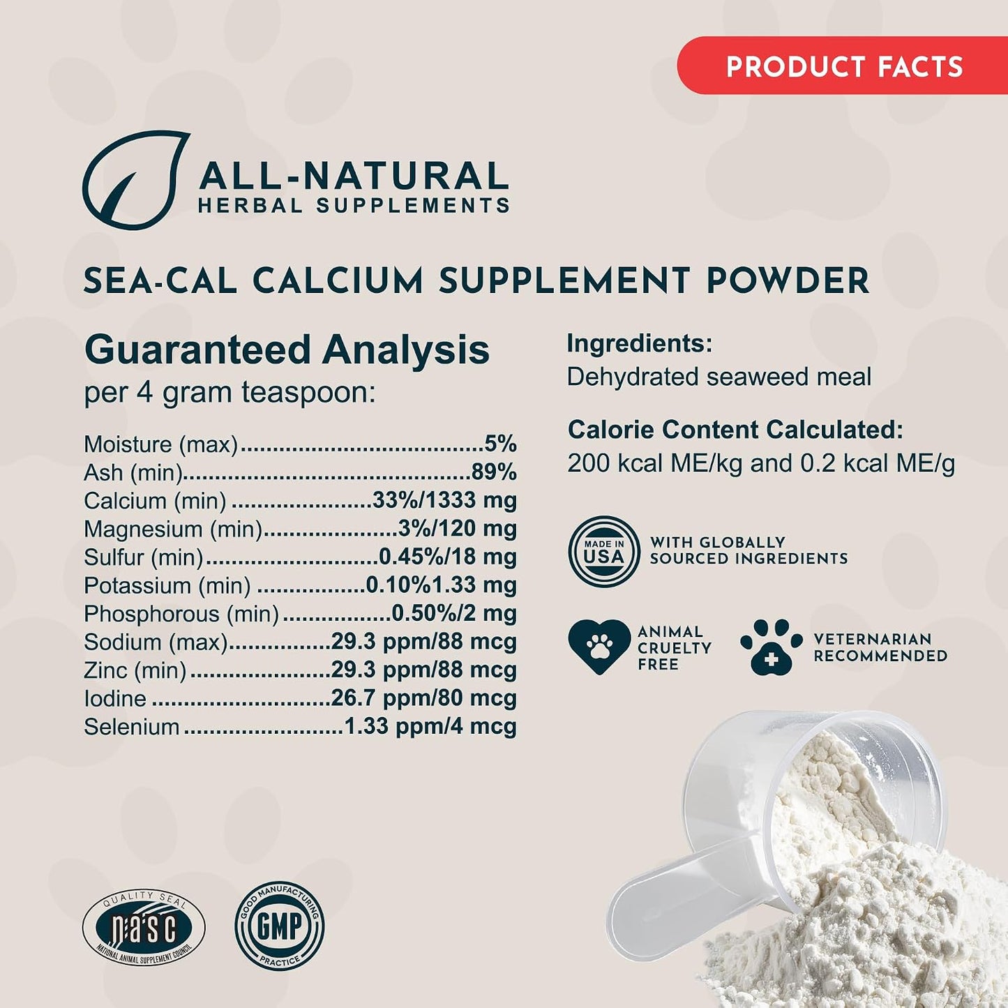 Texture of natural seaweed calcium powder from Animal Essentials