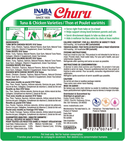 INABA Churu Cat Treats, Lickable, Squeezable Creamy Pure Cat Treat with Green Tea Extract & Taurine, 0.5 Ounces Each Tube, 50 Tubes, Tuna & Chicken Variety - Image 9