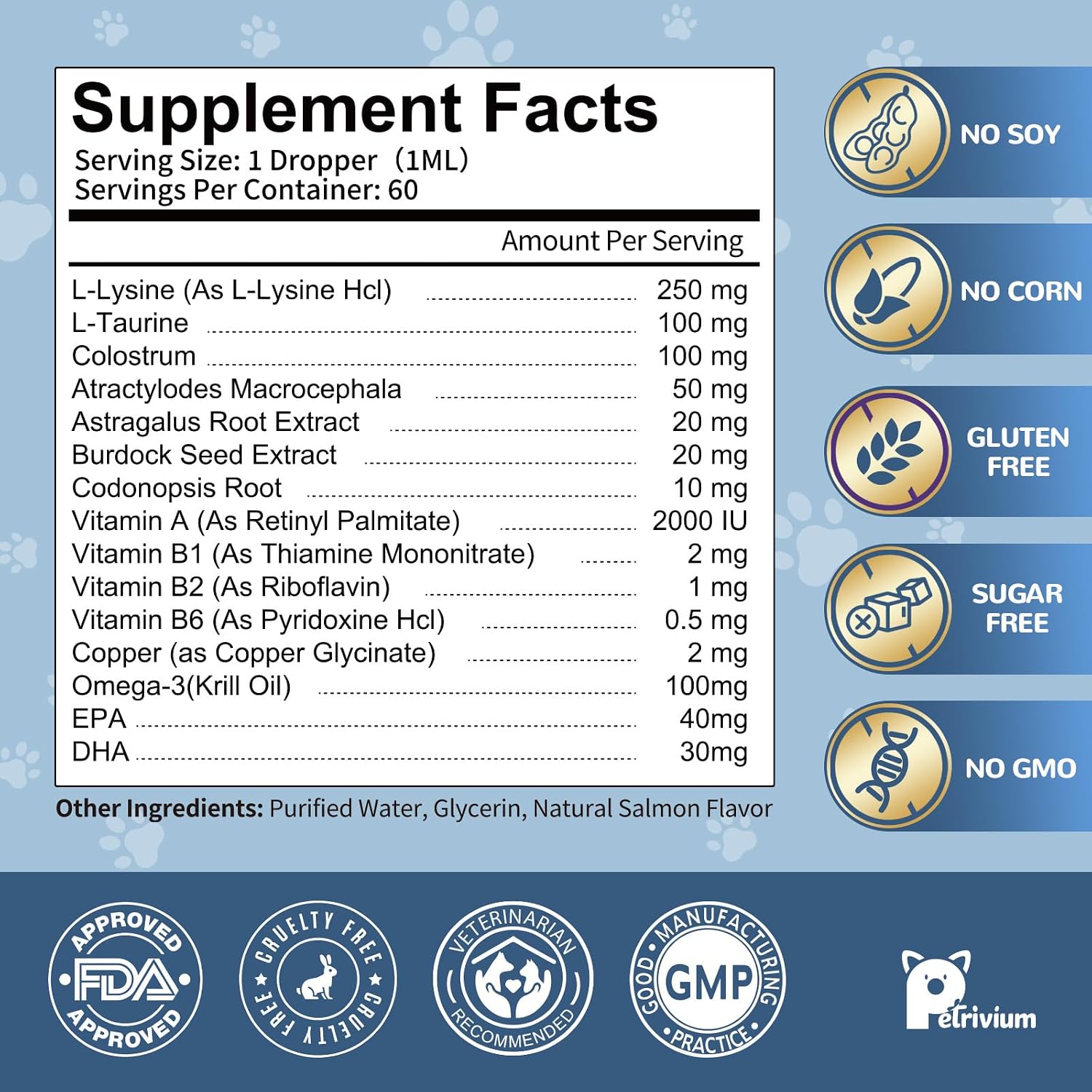 L-Lysine Supplement for Cats - Vitamins & Taurine for Immune Support & Allergy Relief - Lysine for Respiratory, Sneezing, Runny Nose, Eye Function - Natural Cat Antibiotic Drops - 60ML Slamon Flavor - Image 9