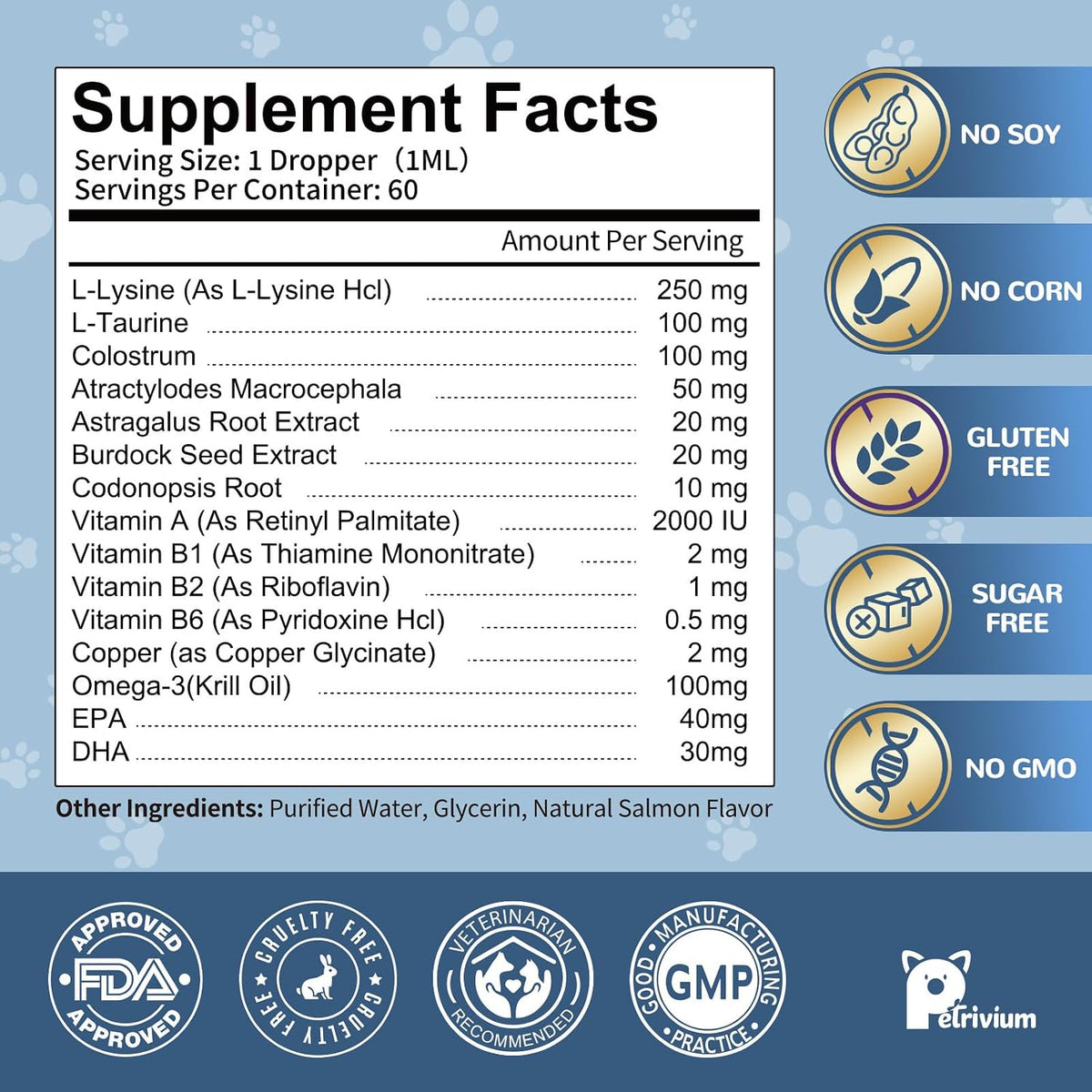 L-Lysine Supplement for Cats - Vitamins & Taurine for Immune Support & Allergy Relief - Lysine for Respiratory, Sneezing, Runny Nose, Eye Function - Natural Cat Antibiotic Drops - 60ML Slamon Flavor - Image 9