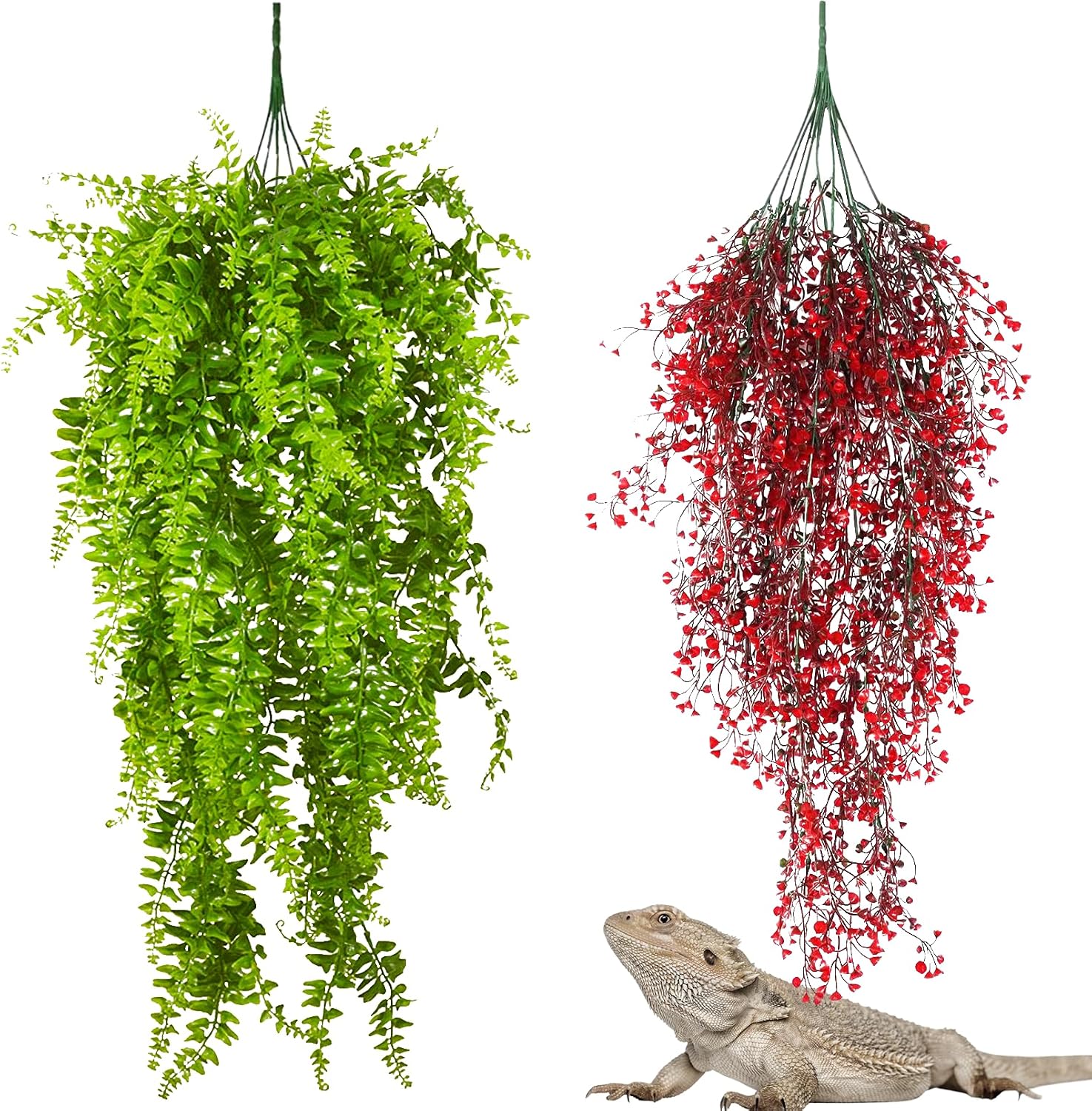 PINVNBY 2 Pack Reptile Plants Terrarium Hanging Fake Vines with Suction Cup Artificial Leaves for Bearded Dragons Lizards Geckos Snake Hermit Crab (Purple and Green) - Image 10