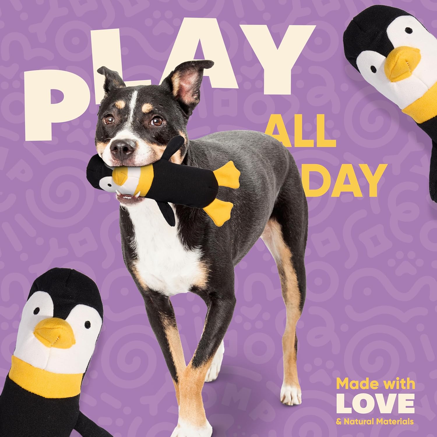 Yomp penguin dog toy showing reinforced stitching