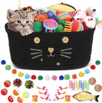 Zopeal 58 Pcs Summer Cat Storage Basket Gift Toys Set, Colorful Flashing Balls Pet Bell Crinkle Balls Spring Toys Attract Cat to Swat, Hunt, Interactive for Pet(Grey,9.8 Inch) - Image 10