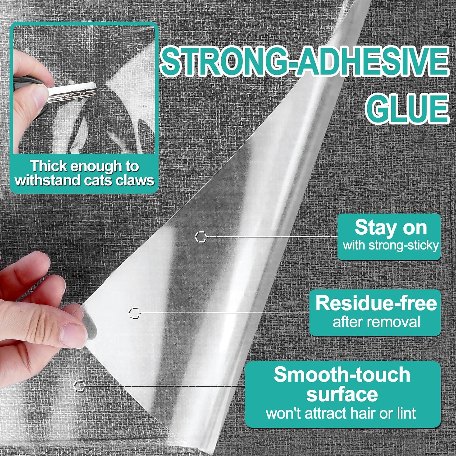 Demonstration of cat scratch deterrent tape on fabric armchair