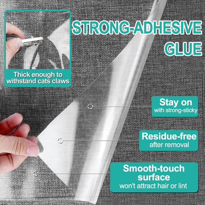 Demonstration of cat scratch deterrent tape on fabric armchair