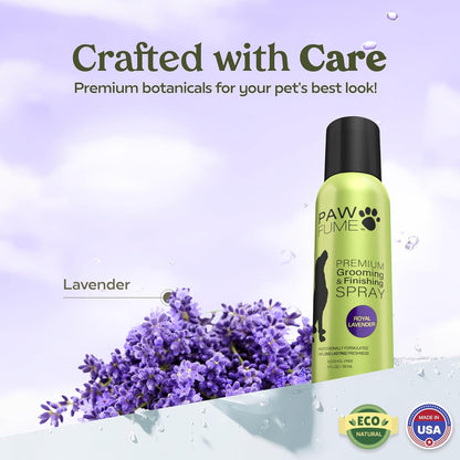 Paw Fume twelve ounce probiotic dog shampoo bottle displaying ingredient benefits.