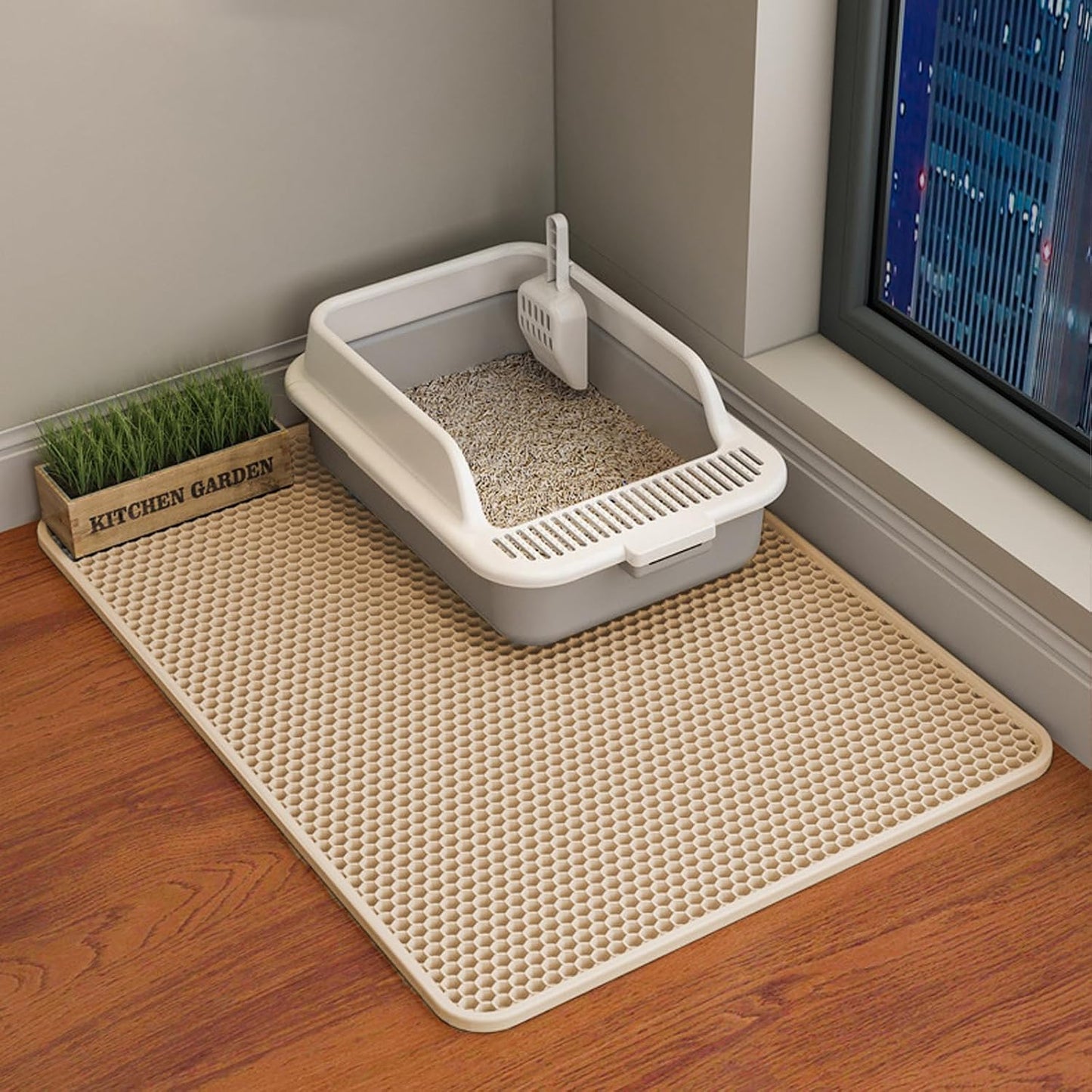 HCY&WLD Cat Litter Mat, 45x26/35x24/30x22/24x18 Inch Double Layer Cat Litter Box Mat, EVA Non-Slip, Waterproof Urine Proof Cat Litter Catcher Mat, Easy Clean Scatter Control (35x24 Inch, Khaki) - Image 11