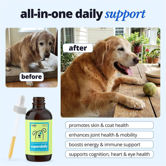 Taily pet multivitamin with liquid collagen and glucosamine dropper packaging