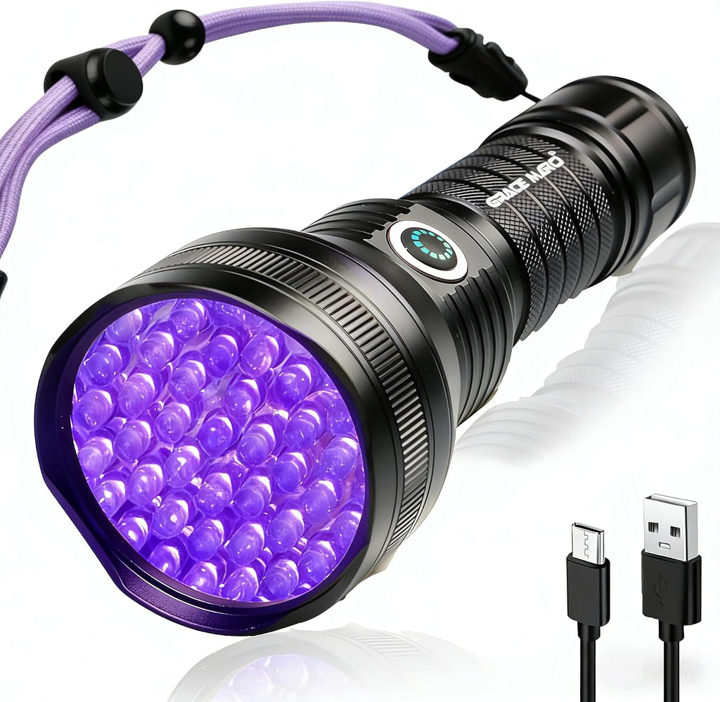 Grace Marci Rechargeable UV Flashlight front view showing 51 LED light head