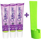 Close up view of the Optixcare advanced dual polymer ophthalmic gel packaging highlighting the veterinary formulation
