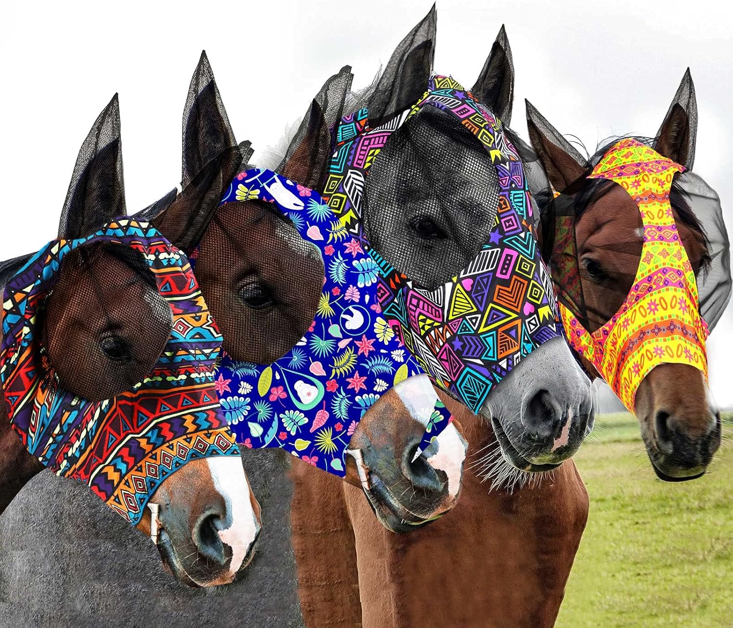 Frienda 4 Pcs 4th of July Horse Fly Masks with Ears Face Covering UV Protection from Insect Pests Elasticity Smooth Comfortable Mesh Horse Mask Accessories(Tie-dye,Medium) - Image 11
