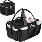 Fasrom breast pump caddy organizer bag in premium black polyester front view showcasing structured design