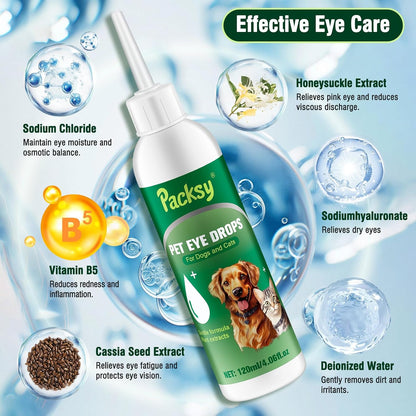 Safe pet eye drops for dogs and cats experiencing itching or irritation.