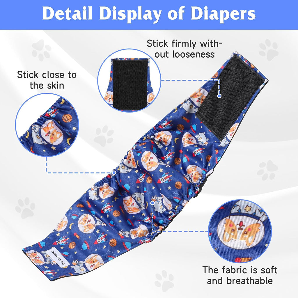 Five pack of space themed male dog wraps laid out sequentially