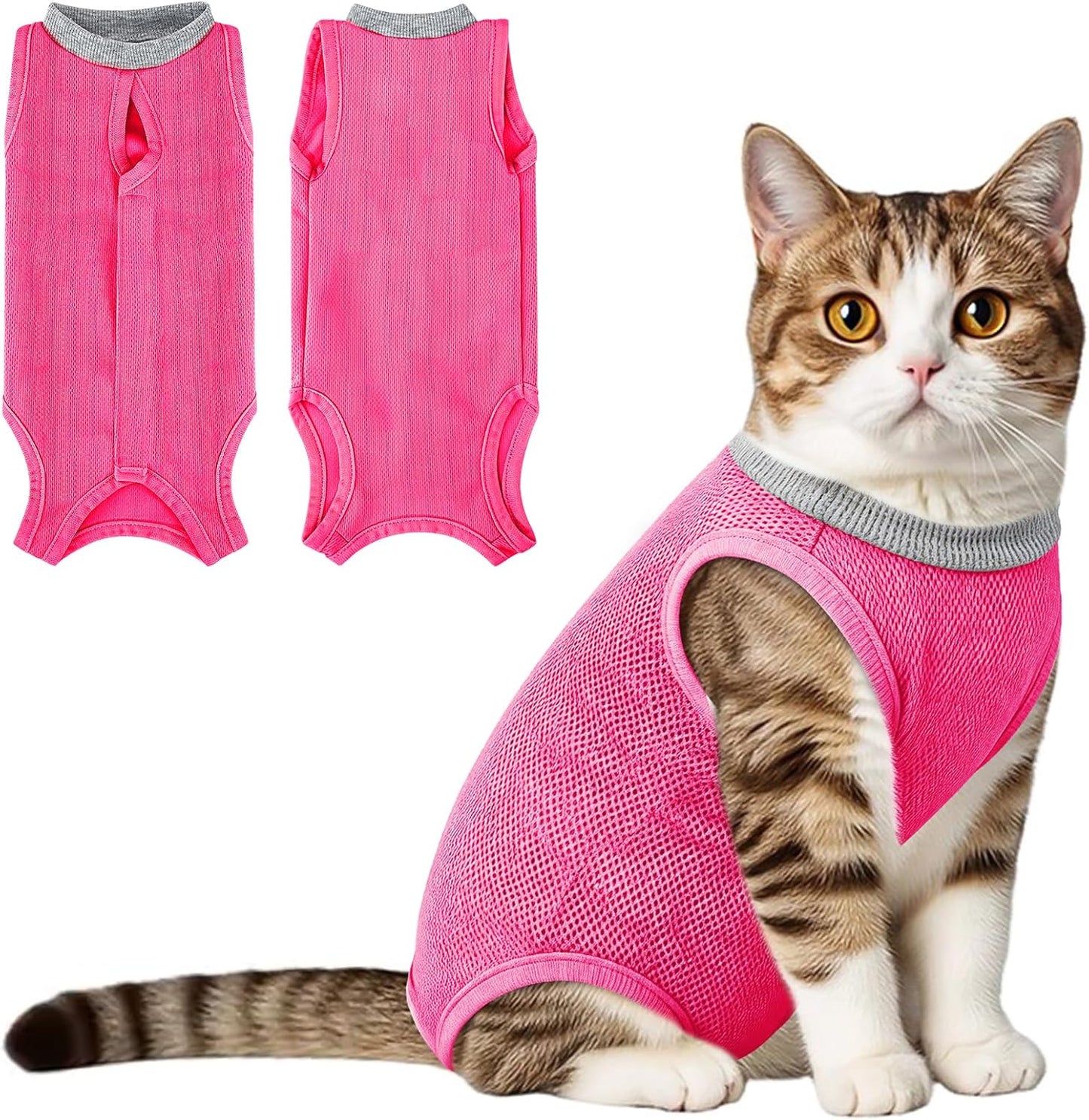 Coppthinktu Cat Recovery Suit in Rose Red front view