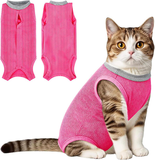 Coppthinktu Cat Recovery Suit in Rose Red front view
