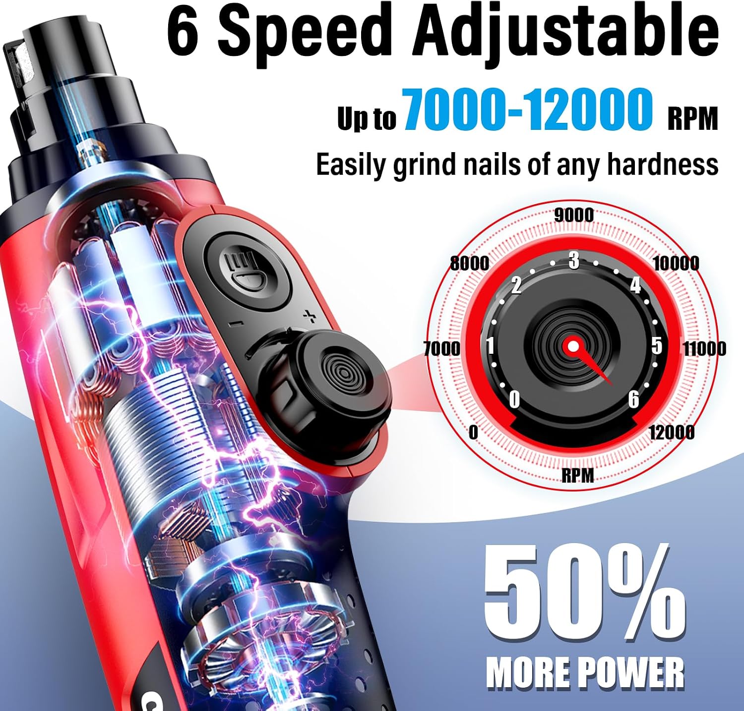 Casfuy electric pet nail trimmer with red finish and dual LED lights