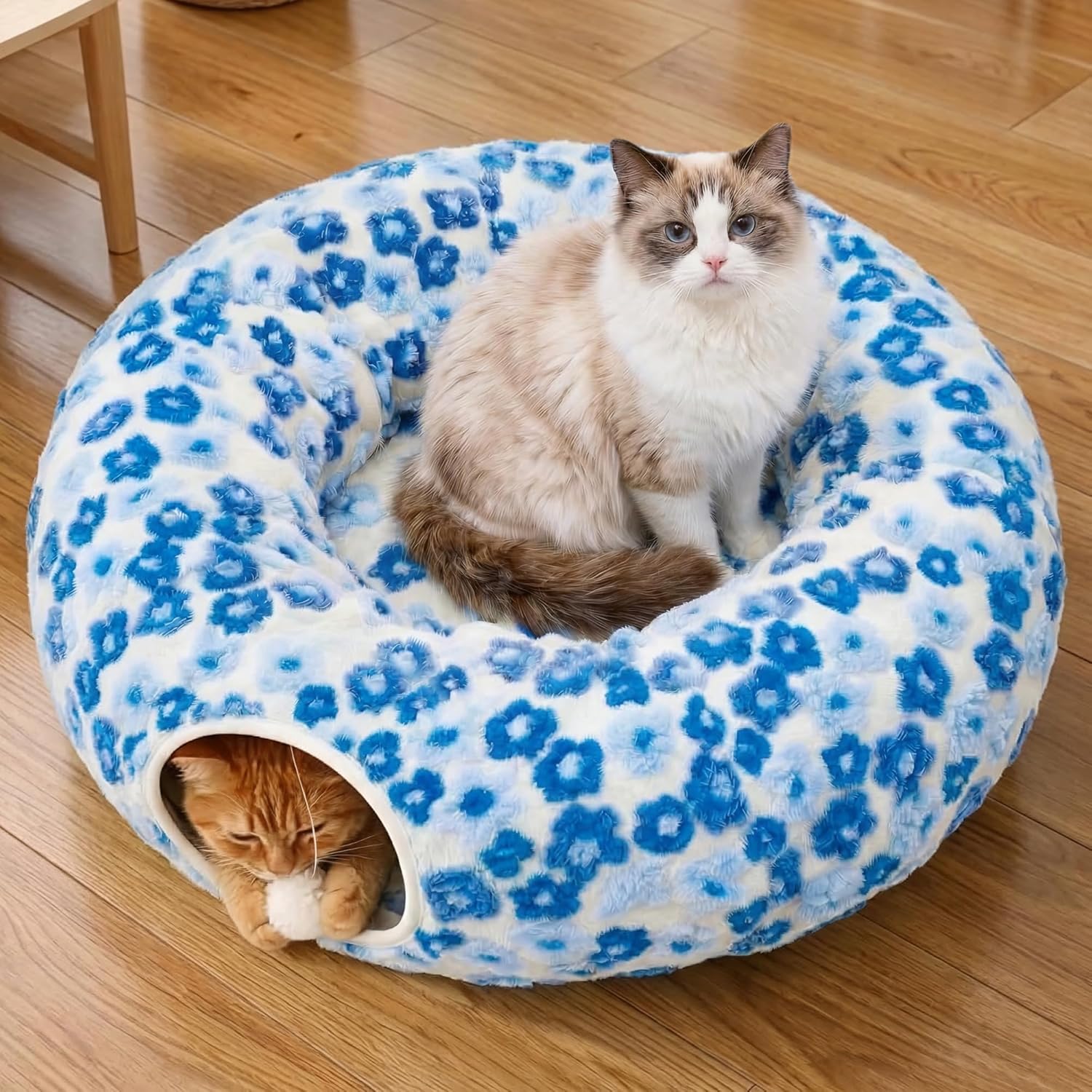 Meowfia Indoor Cat Tunnel with Donut Bed - Large Flexible Play Space for Multiple Pets - Circle or Snake Shape, Cozy Lounge (Jungle Nest) - Image 13