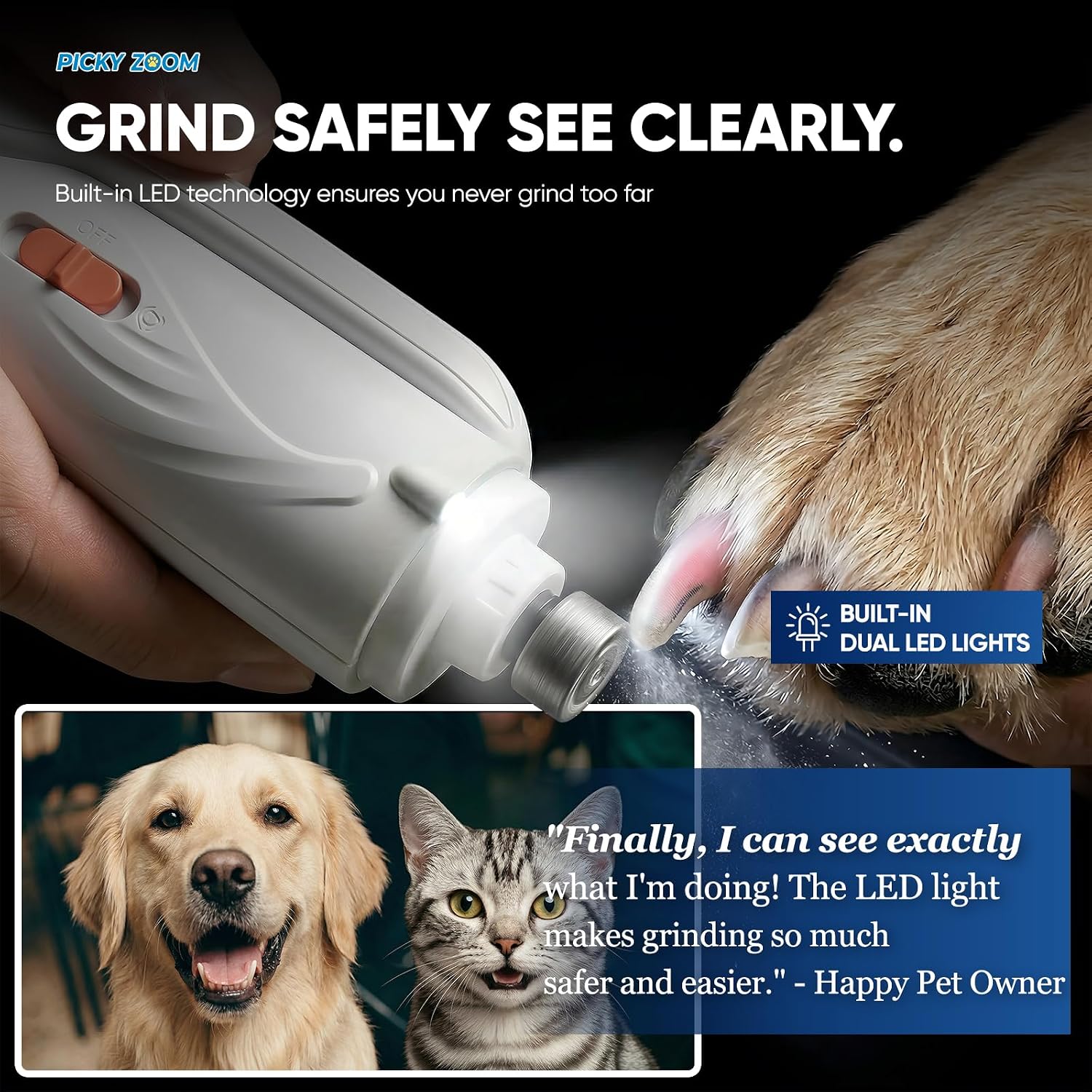USB charging port detail of Picky Zoom pet nail grinder