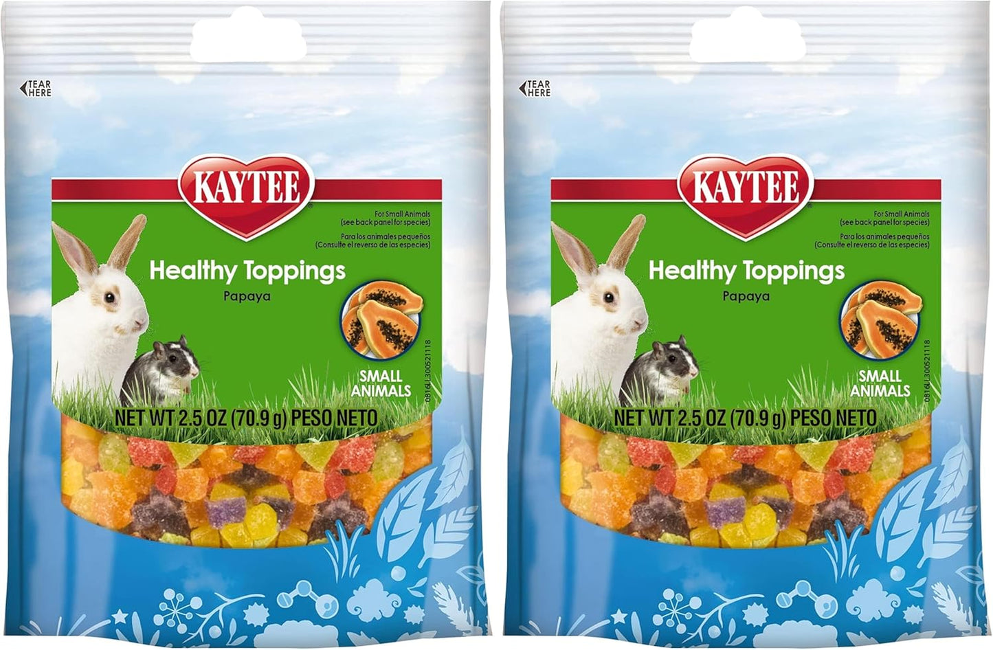 Kaytee Fiesta healthy pet rewards packaging display highlighting papaya flavor