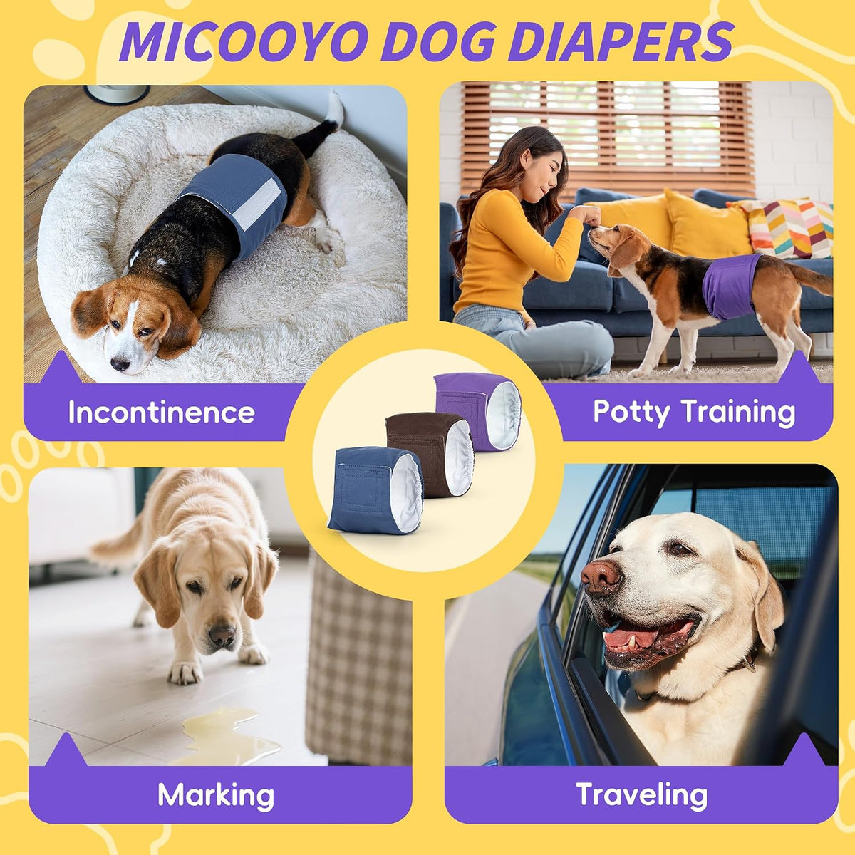 MICOOYO reusable male dog diapers three piece pack color options