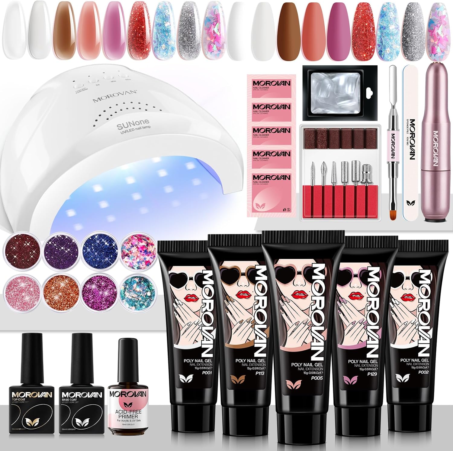 Morovan Poly Gel Nail Kit with LED lamp front view