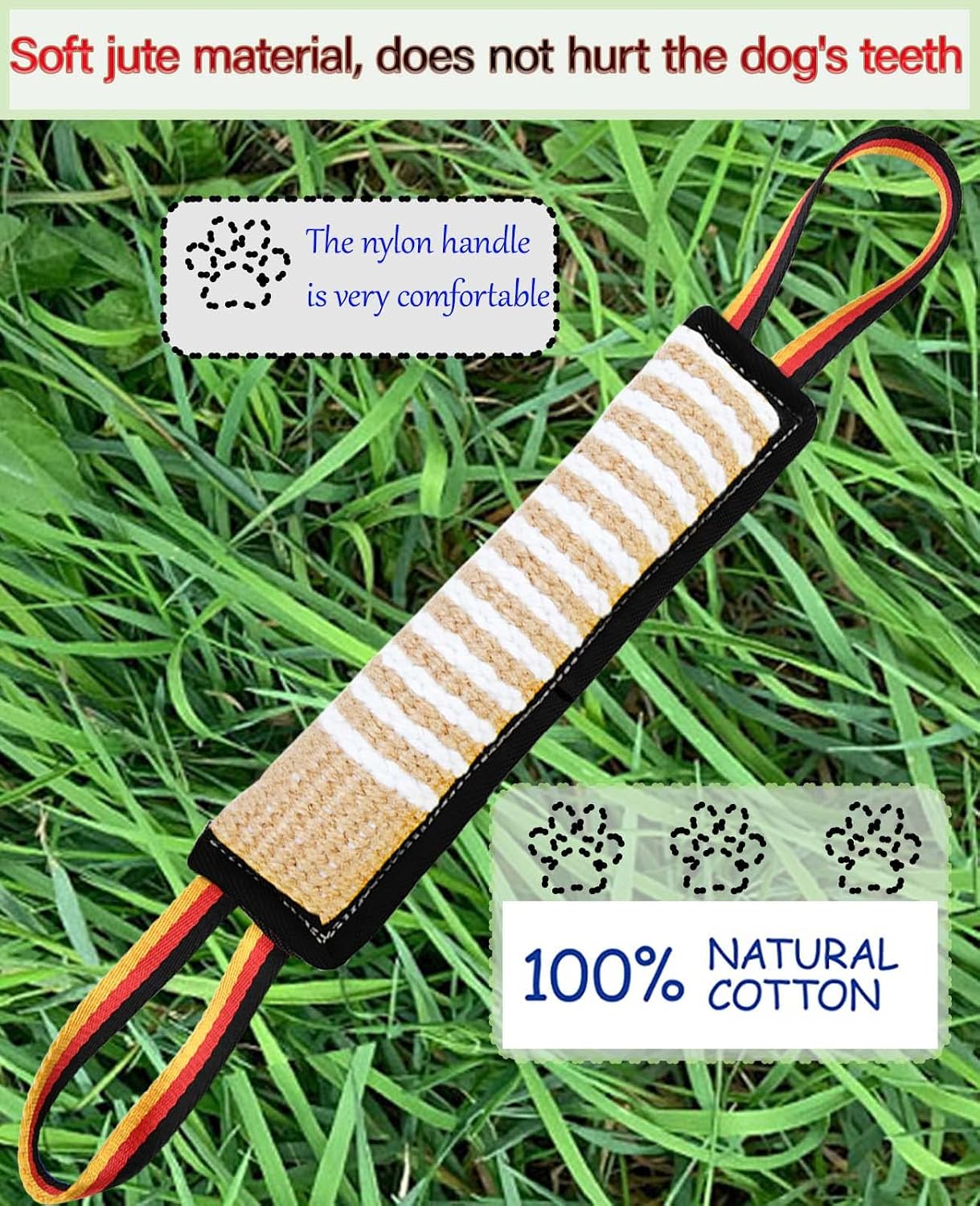 Orange Clysoru premium dog tug toy laid flat highlighting its dimensions and grip area