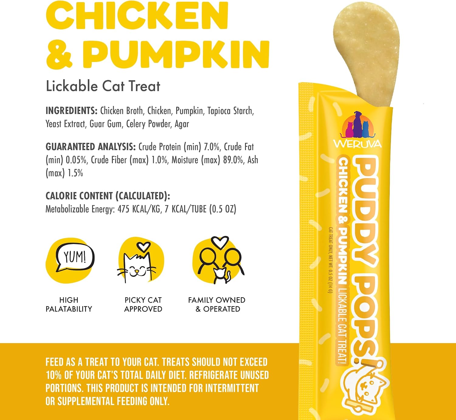 Weruva Puddy Pops cage-free chicken and pumpkin cat treat packaging