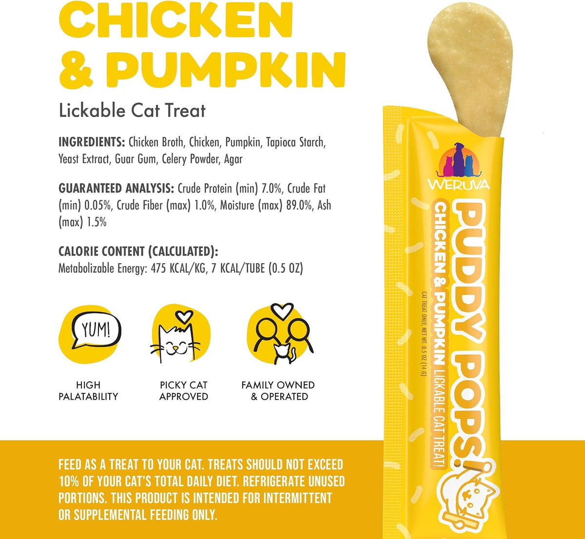 Weruva Puddy Pops cage-free chicken and pumpkin cat treat packaging