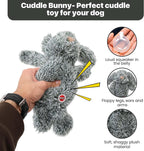 Dog playing with 13 inch Spot rabbit plush toy