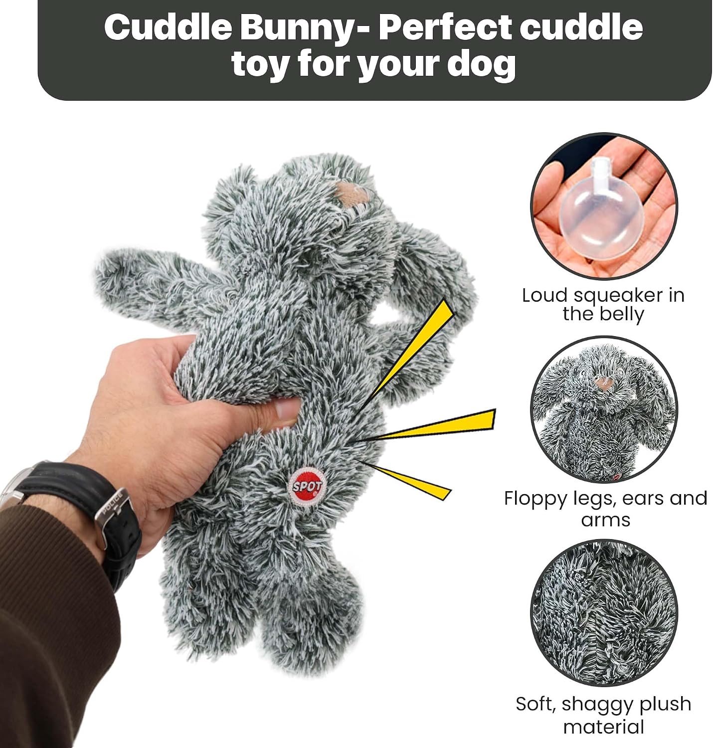 Dog playing with 13 inch Spot rabbit plush toy