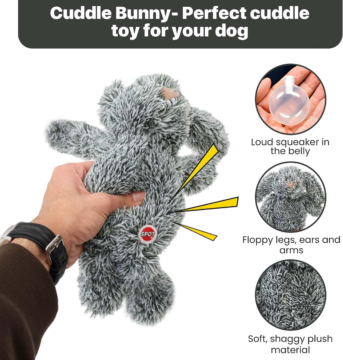 Dog playing with 13 inch Spot rabbit plush toy