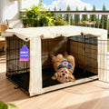 HiCaptain Dog Crate Cover beige front view on a standard wire pet cage