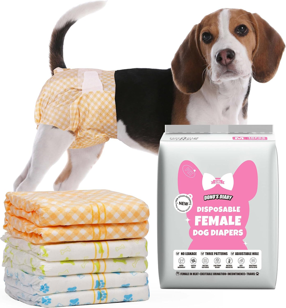 Dono Dog Diapers Female - 60 Pcs, Disposable Puppy Diapers with Wetness Indicator, Super Absorbent Leak-Proof Pet Doggie Diaper for Female Dogs in Peeing or Elderly Incontinence, XXS Size - Image 9