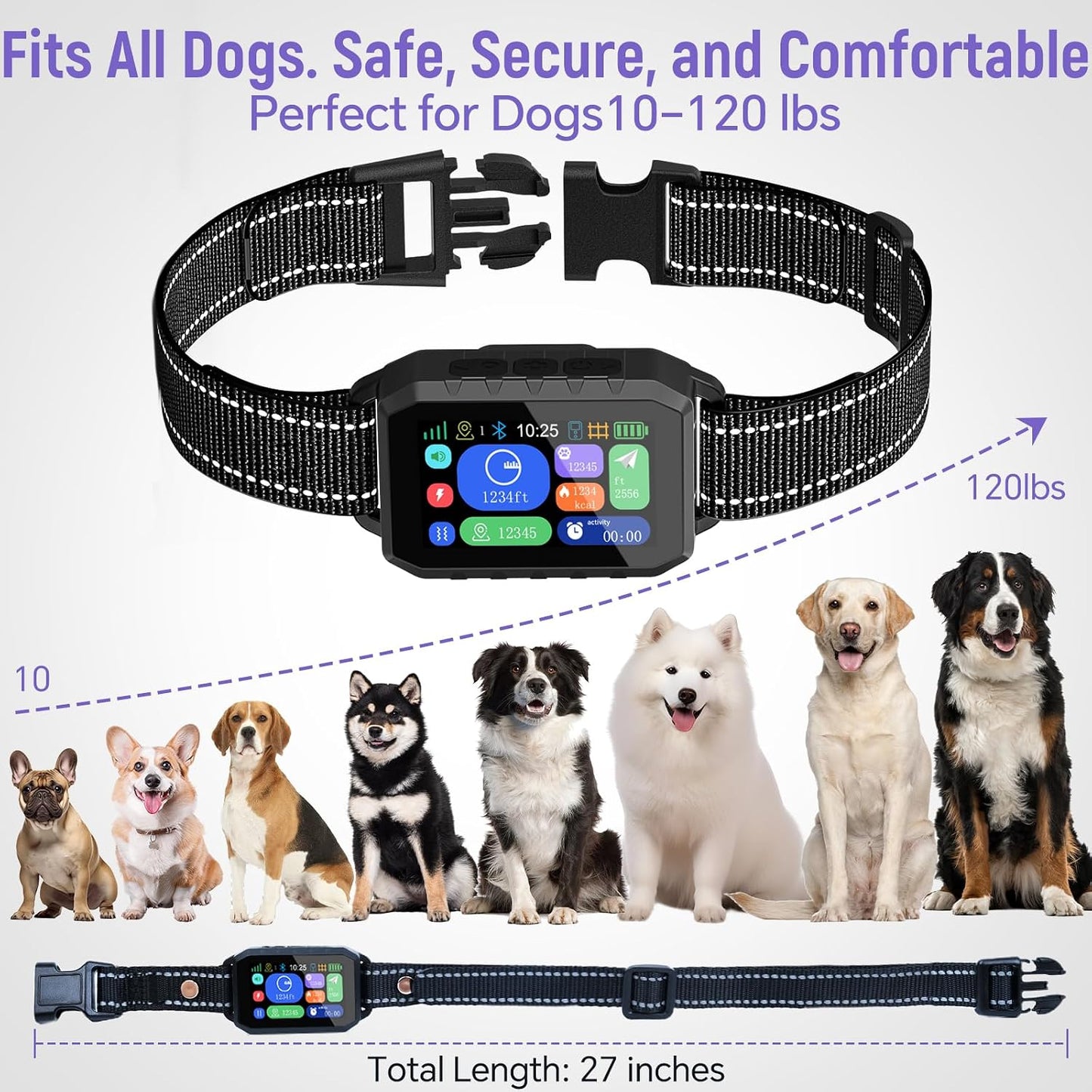 Aweec premium pet safety collar worn by a large dog outdoors demonstrating the secure and ergonomic fit.