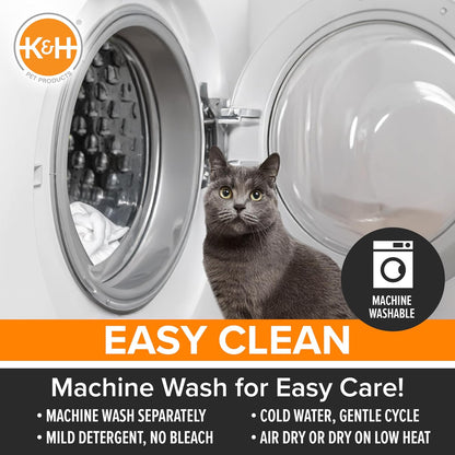 K&H Pet Products self warming pad showing its compact dimensions on a couch