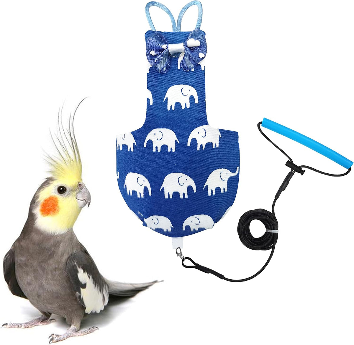 VANFAVORI Bird Diaper Harness Flight Suit Clothes with 80 Inch Flying Leash for Parrots Cockatiel Pet Birds, Denim Blue, S Size, Including A Cotton Pad - Image 15