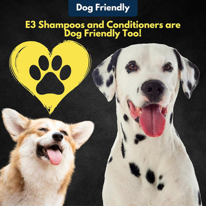 Side view of E3 antifungal pet shampoo 8 fluid ounce
